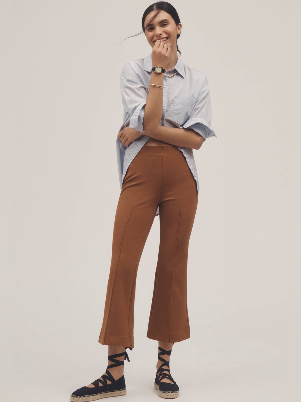 Anthropologie Maeve The Margot Kick-Flare Crop Pants Textured Edition Medium